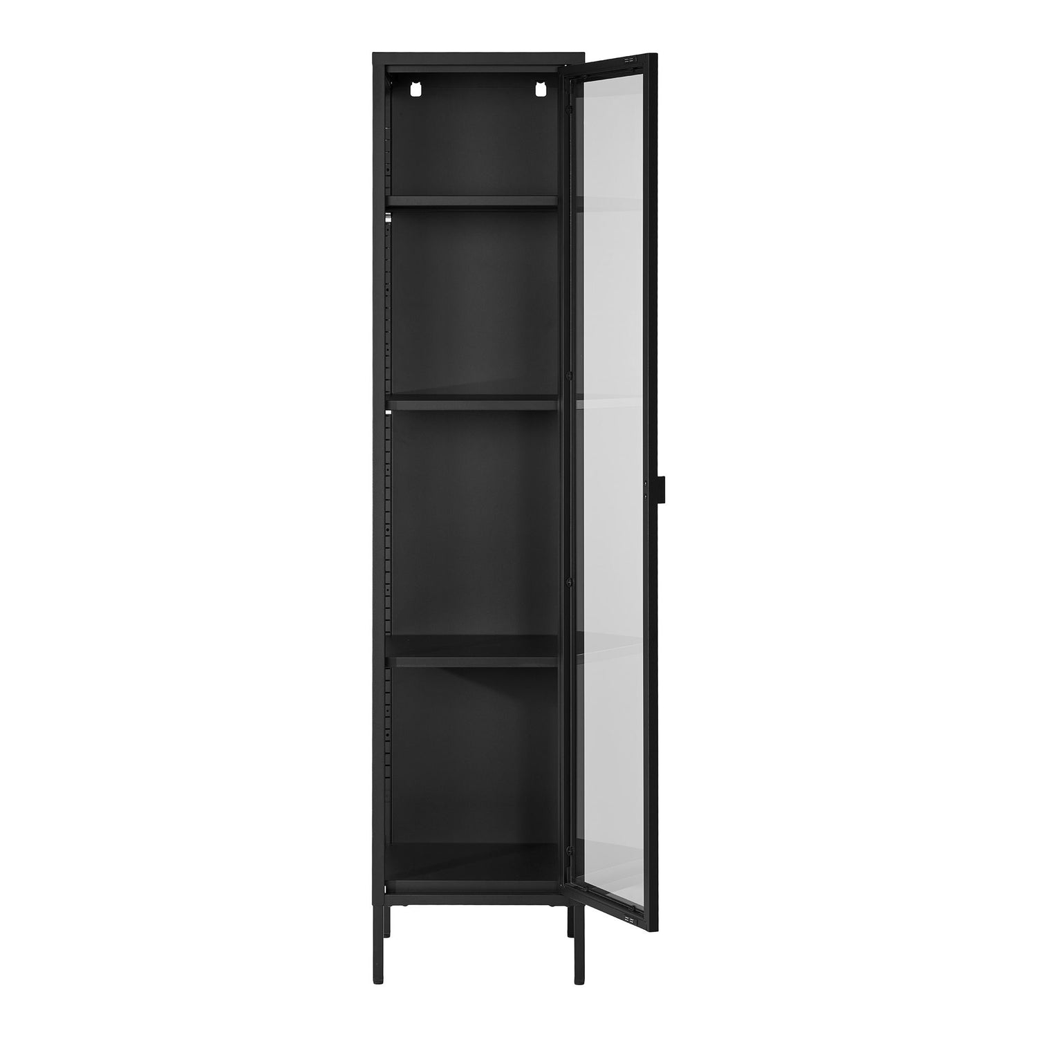 Brisbane narrow display cabinet - narrow display cabinet, 1 glass door, steel, black 40x35x180 cm