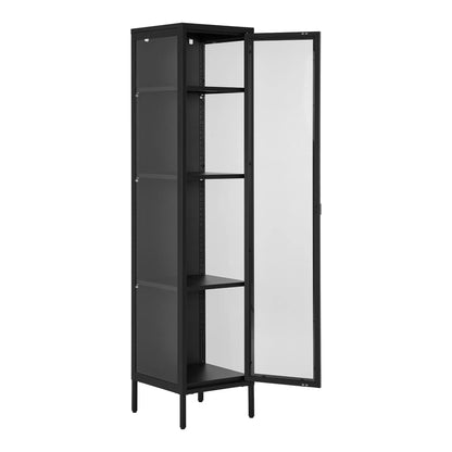 Brisbane narrow display cabinet - narrow display cabinet, 1 glass door, steel, black 40x35x180 cm