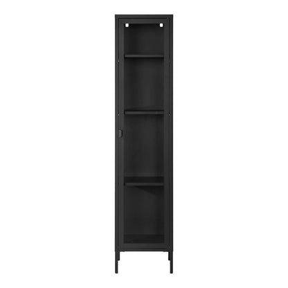 Brisbane narrow display cabinet - narrow display cabinet, 1 glass door, steel, black 40x35x180 cm