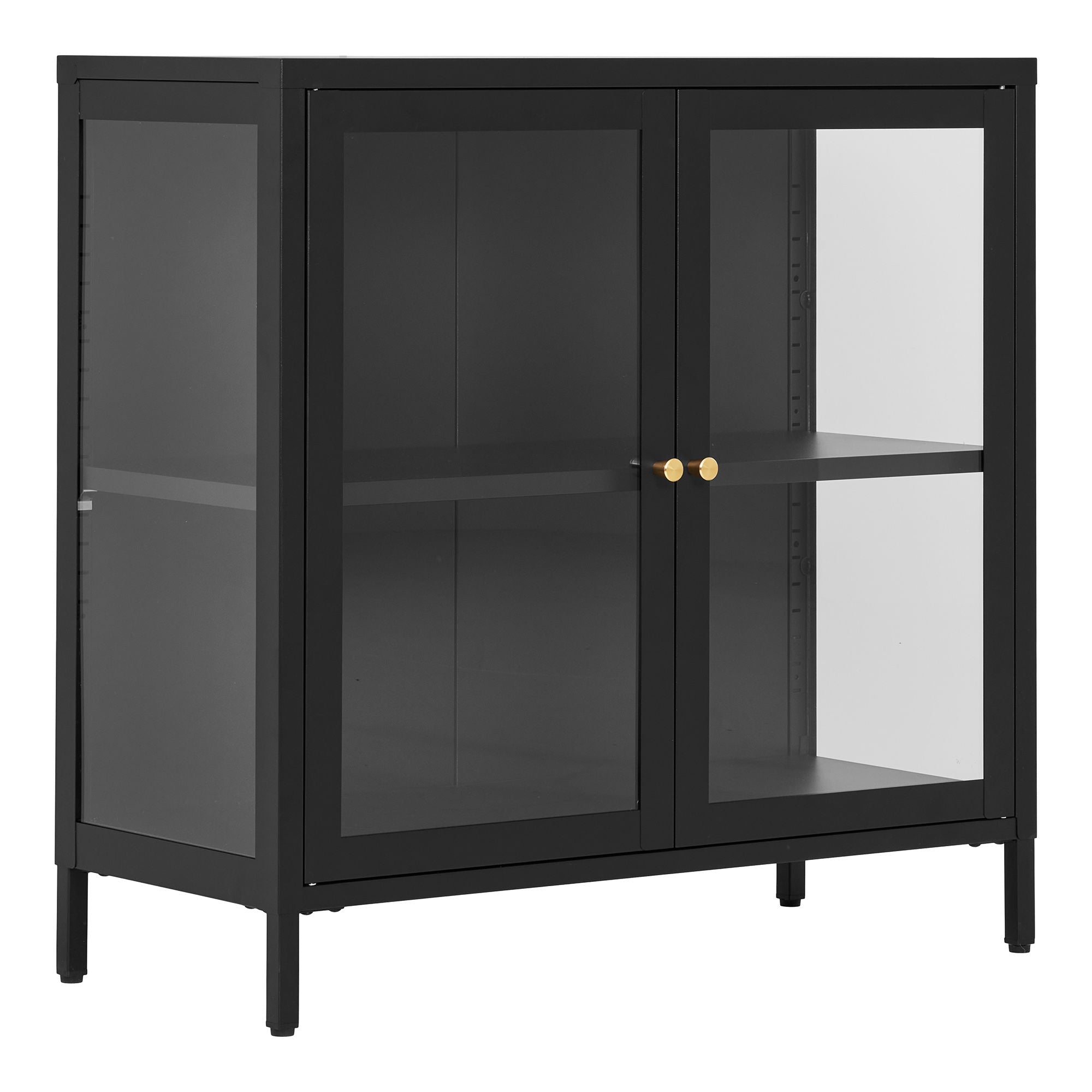 Dalby cabinet - cabinet, 2 glass doors, steel, black 80x35x80 cm