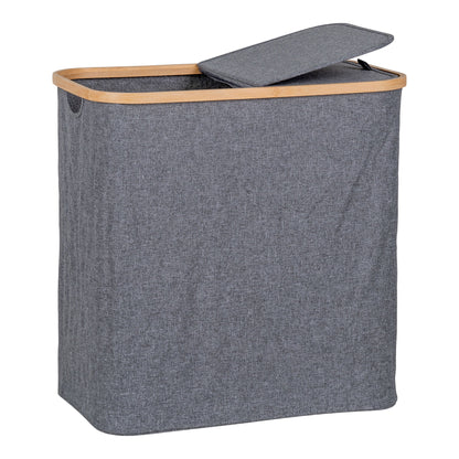 Noto Laundry basket - Laundry basket in bamboo/fabric, dark gray, 54x33x54 cm