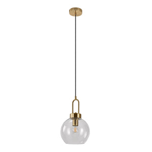 Luton pendant - pendant in clear glass, brass colored socket, spherical, Ø25 cm, 150 cm fabric cord