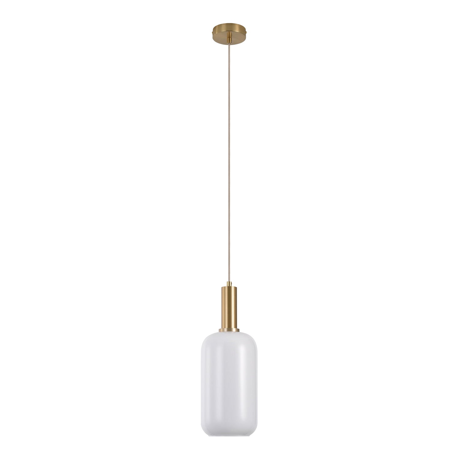 Chelsea pendant - pendant in white glass, brass colored socket, cylinder shaped, Ø13 cm, 150 cm fabric cord