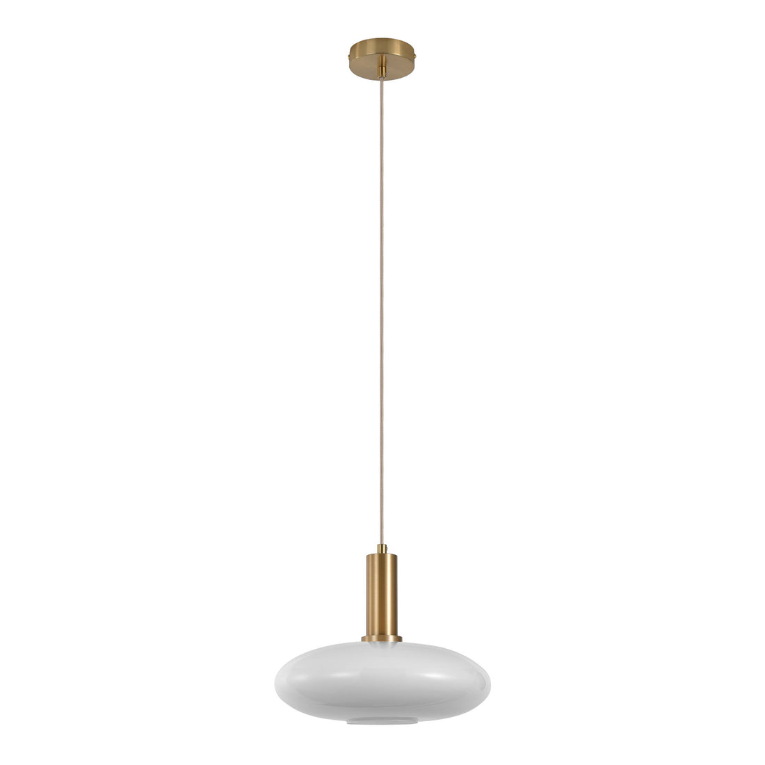 Chelsea pendant - pendant in white glass, brass colored socket, electricity shaped, Ø28 cm, 150 cm fabric cord