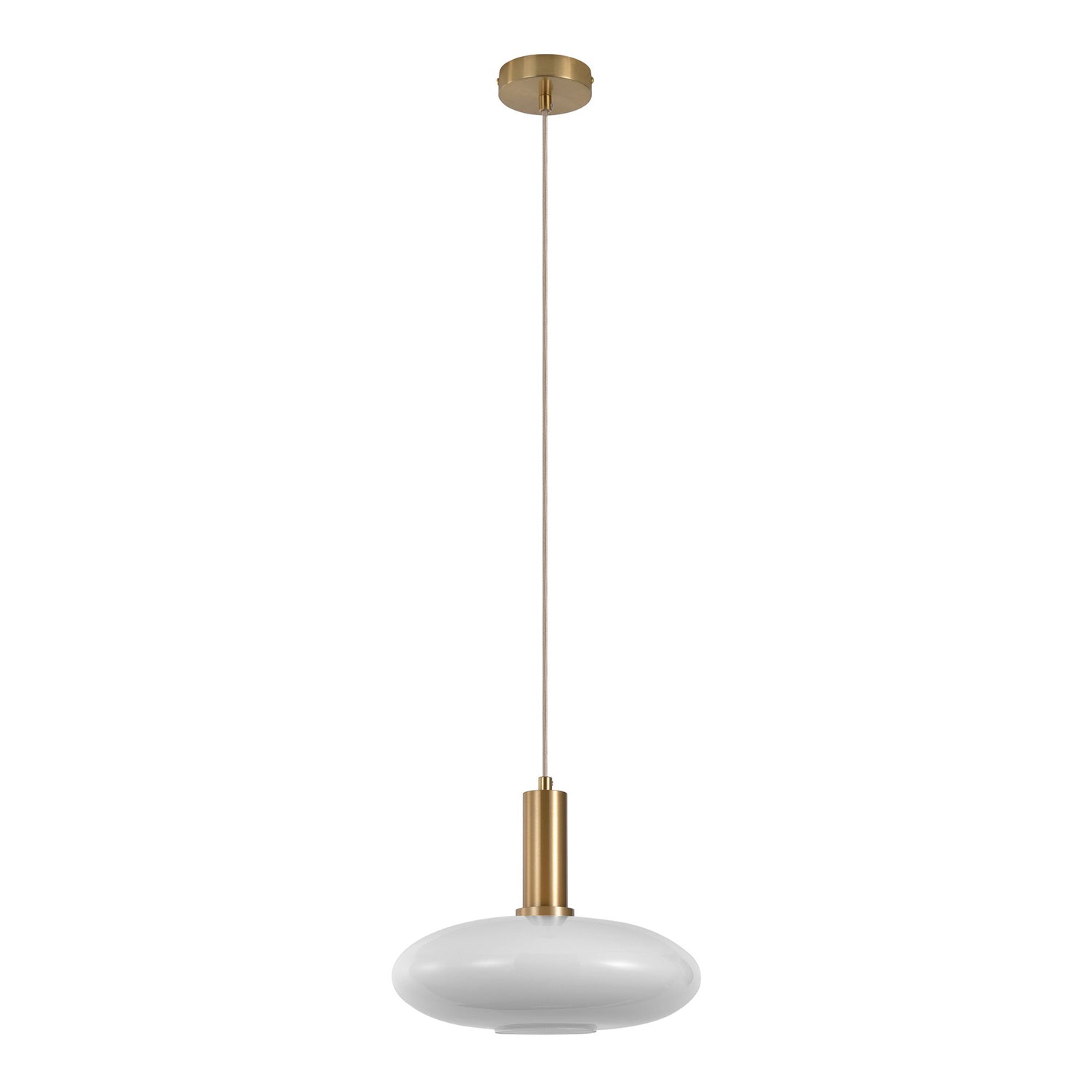 Chelsea pendant - pendant in white glass, brass colored socket, electricity shaped, Ø28 cm, 150 cm fabric cord