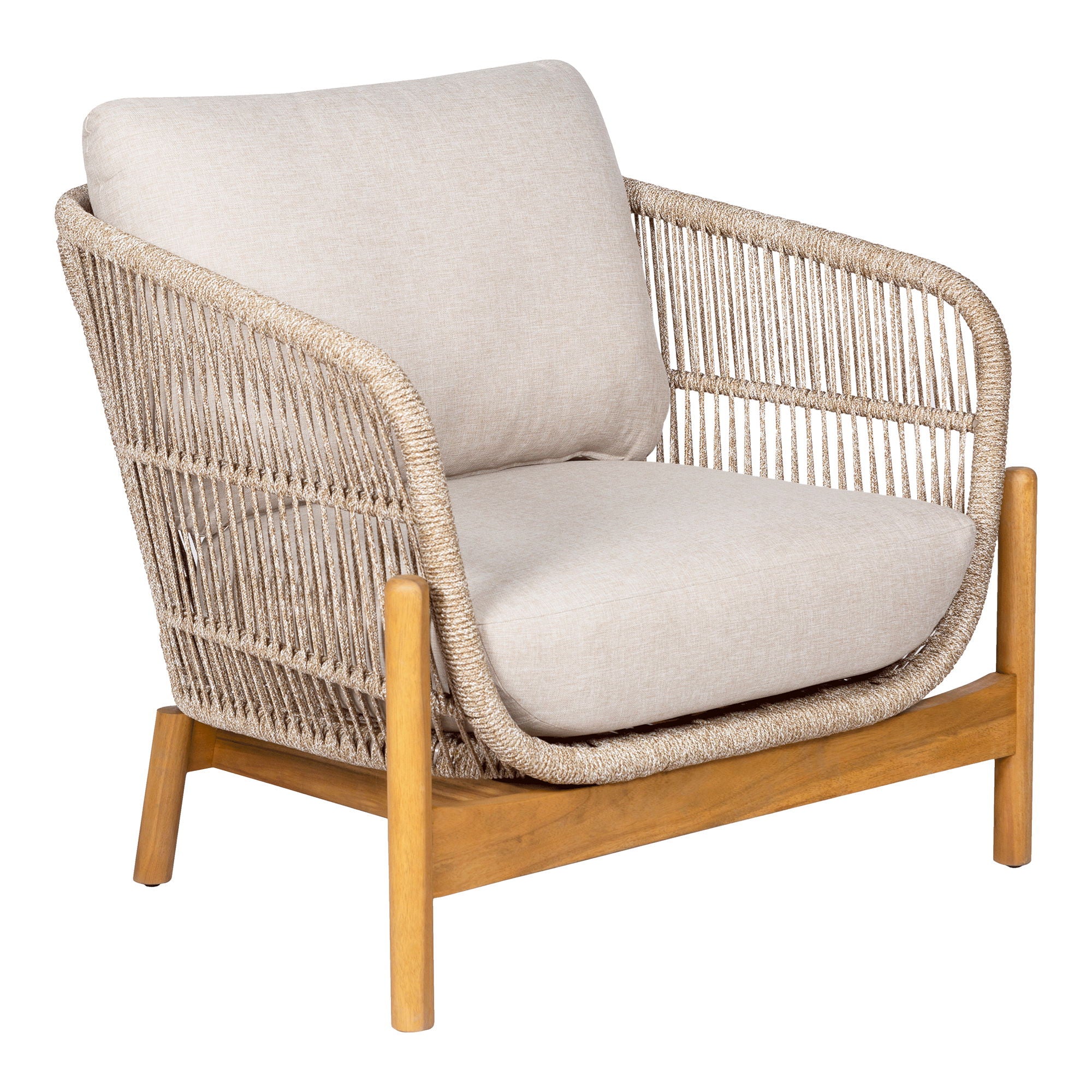 Lounge chair, acacia, beige, incl. Cushion