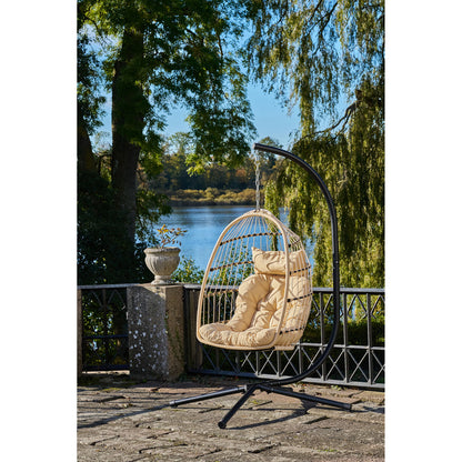 Hanging chair, steel stand, foldable seat, incl. Cushions, nature/black&lt;br&gt;195x117x107 cm