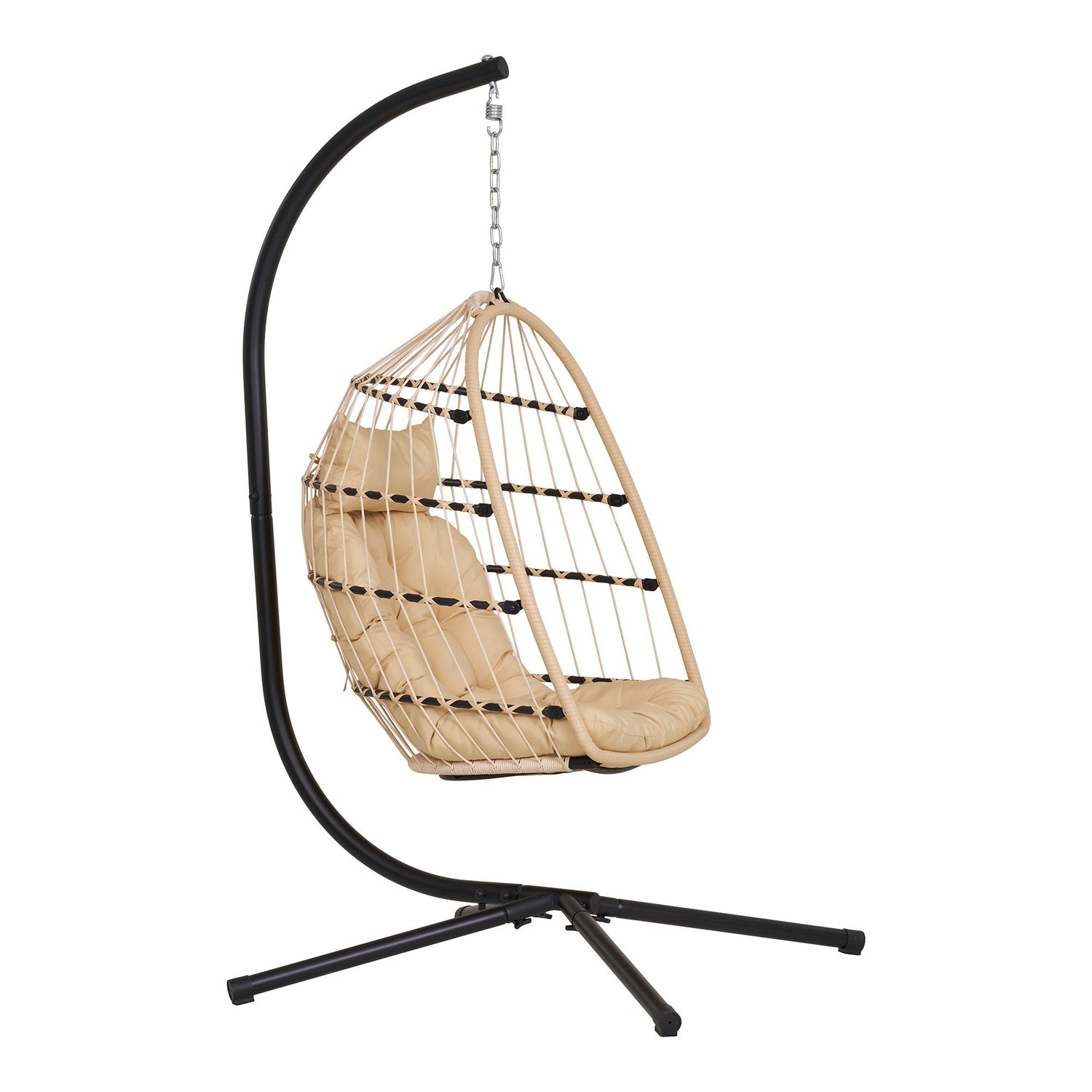 Hanging chair, steel stand, foldable seat, incl. Cushions, nature/black&lt;br&gt;195x117x107 cm