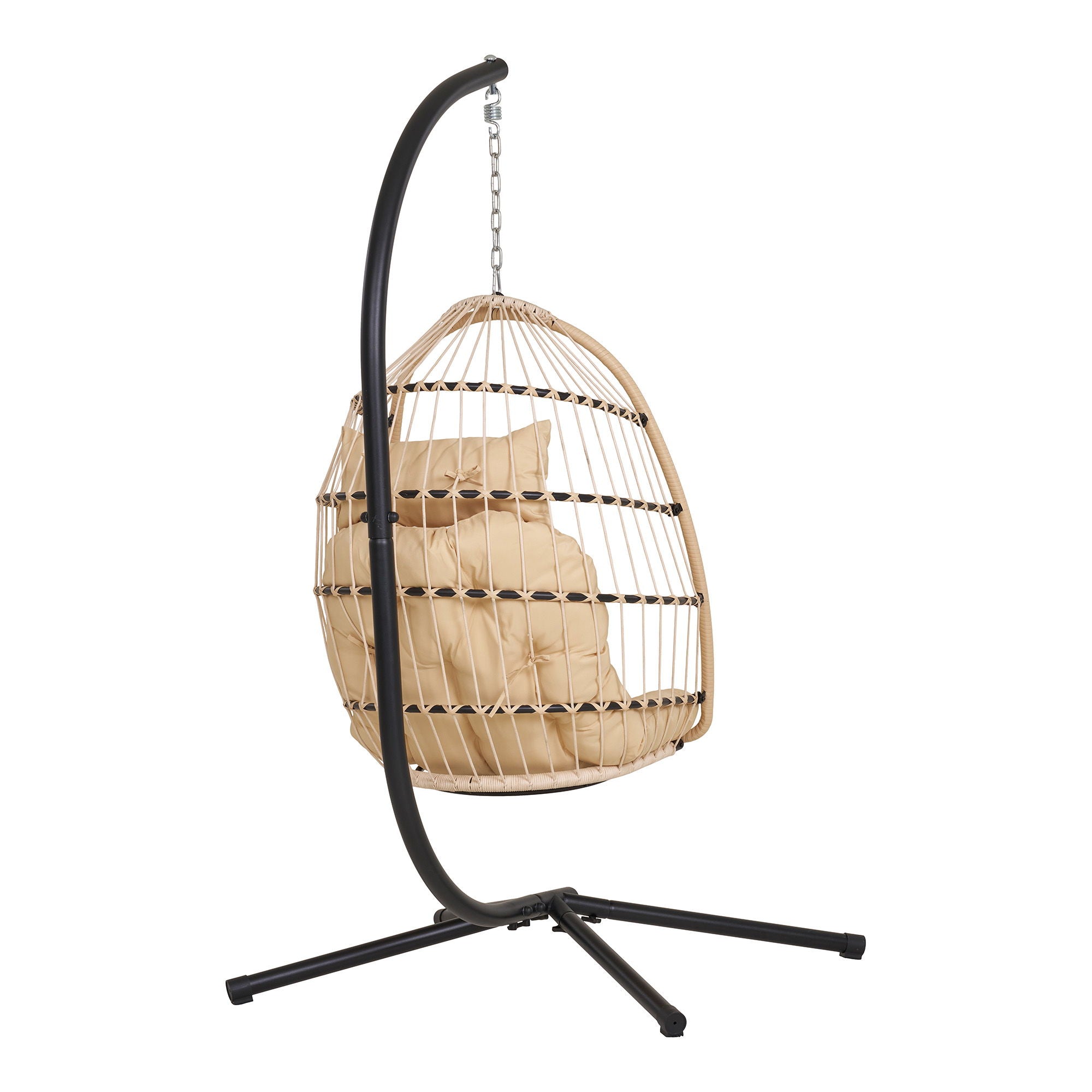 Hanging chair, steel stand, foldable seat, incl. Cushions, nature/black&lt;br&gt;195x117x107 cm