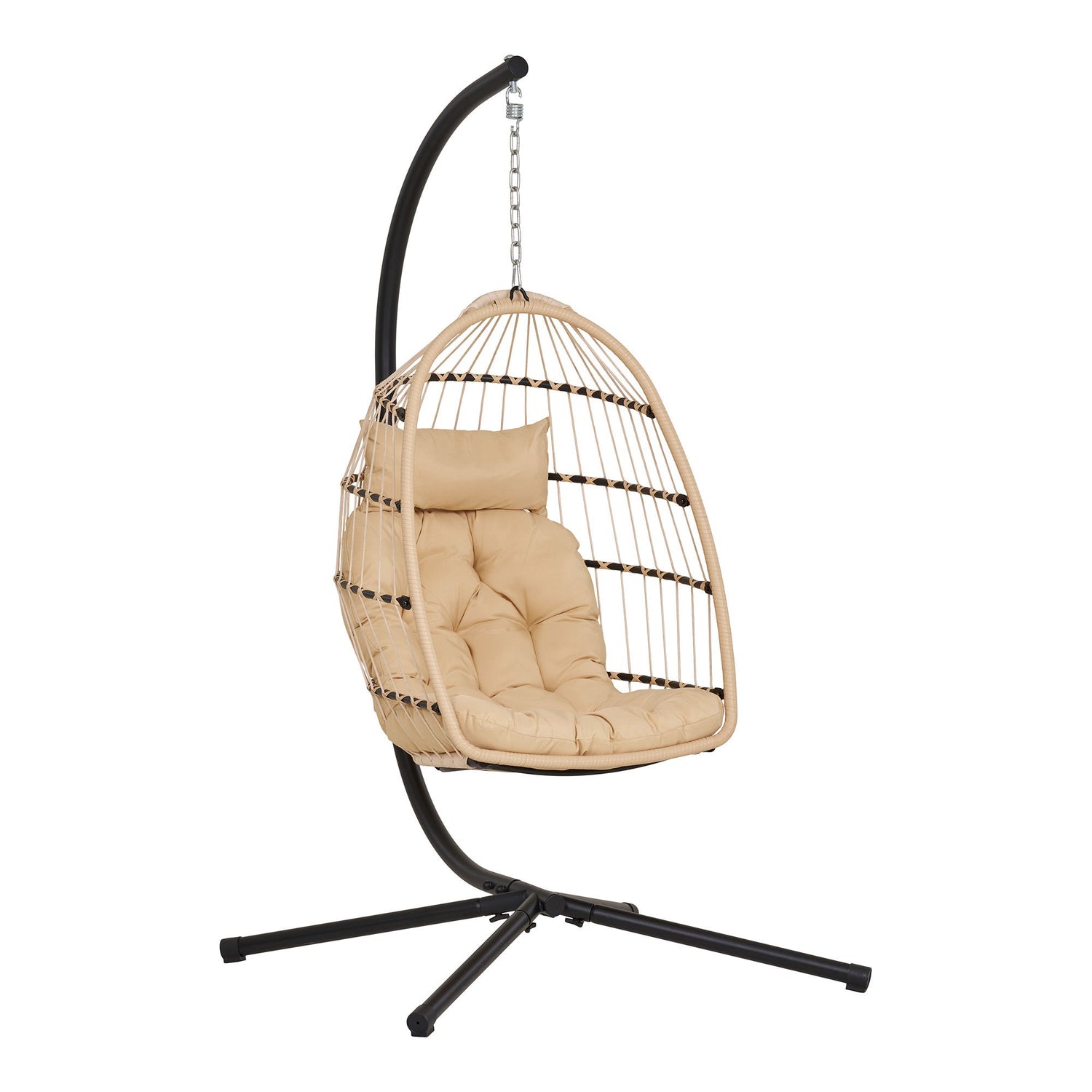 Hanging chair, steel stand, foldable seat, incl. Cushions, nature/black&lt;br&gt;195x117x107 cm