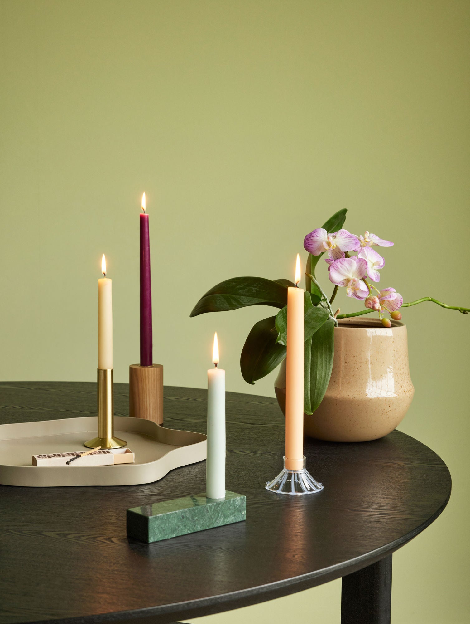 Hübsch Brick Candlestick Green