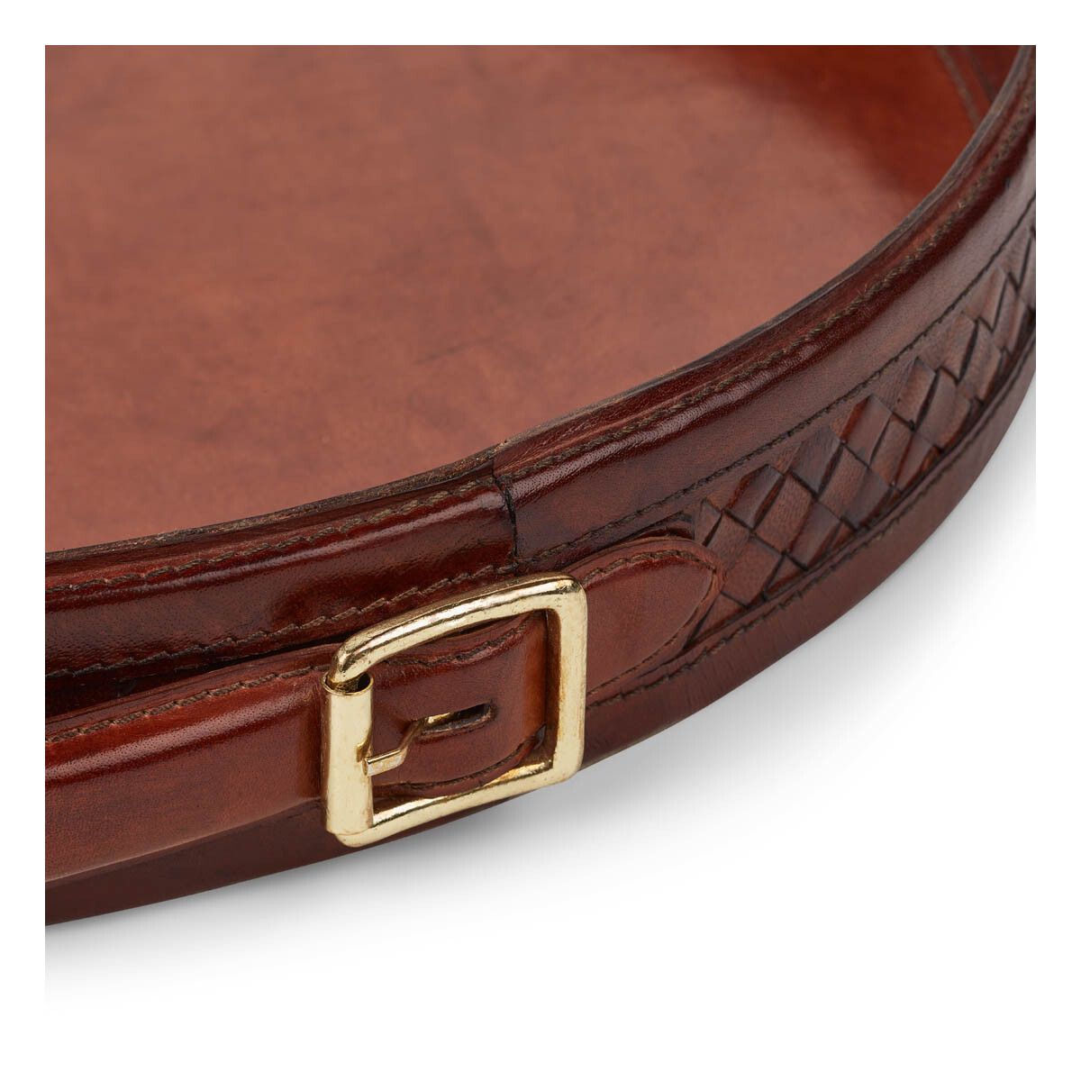 Tray with handle | Calf leather | D42 cm