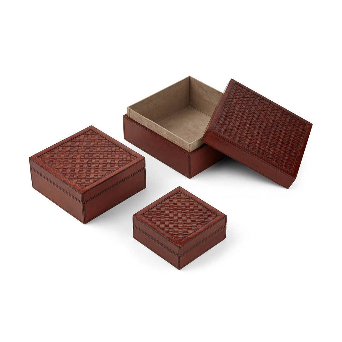 Square Boxes M. Braid Pattern | 3 pcs. | Calf leather