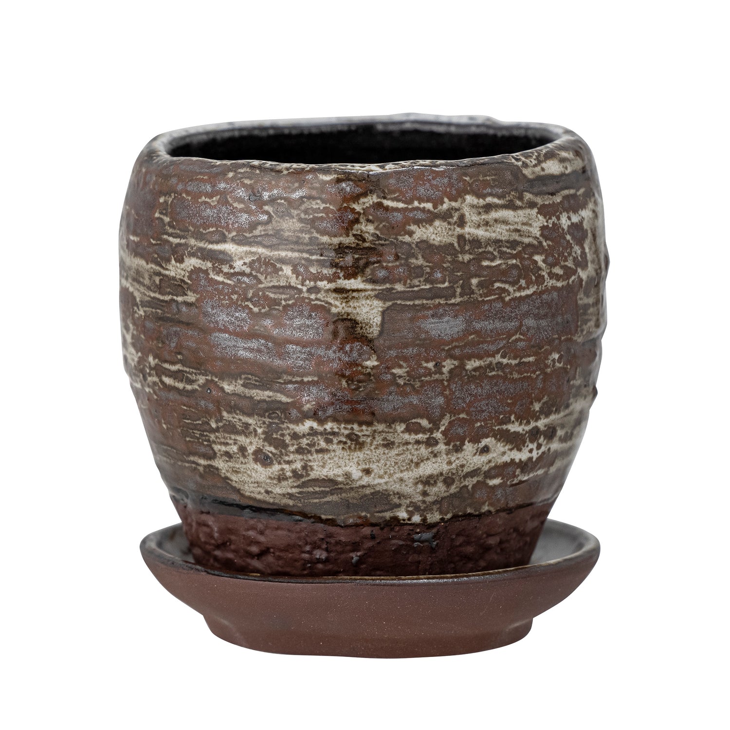 Calla herbal pot w/saucer, brown, stoneware