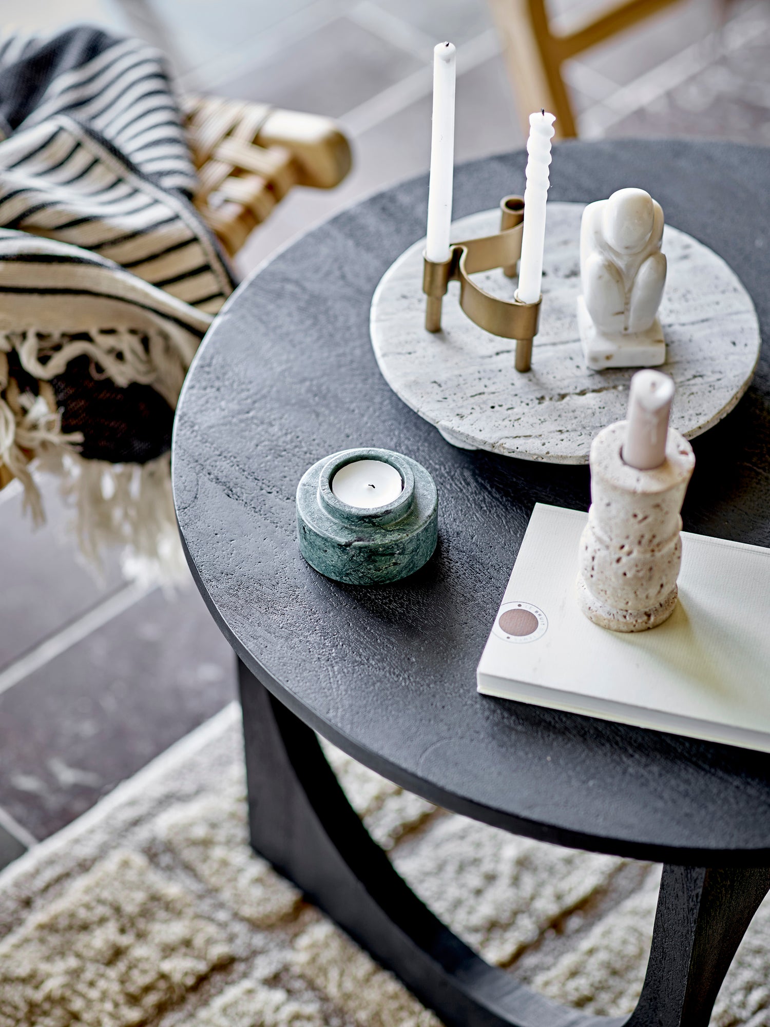 Ilise candlestick, nature, travertine