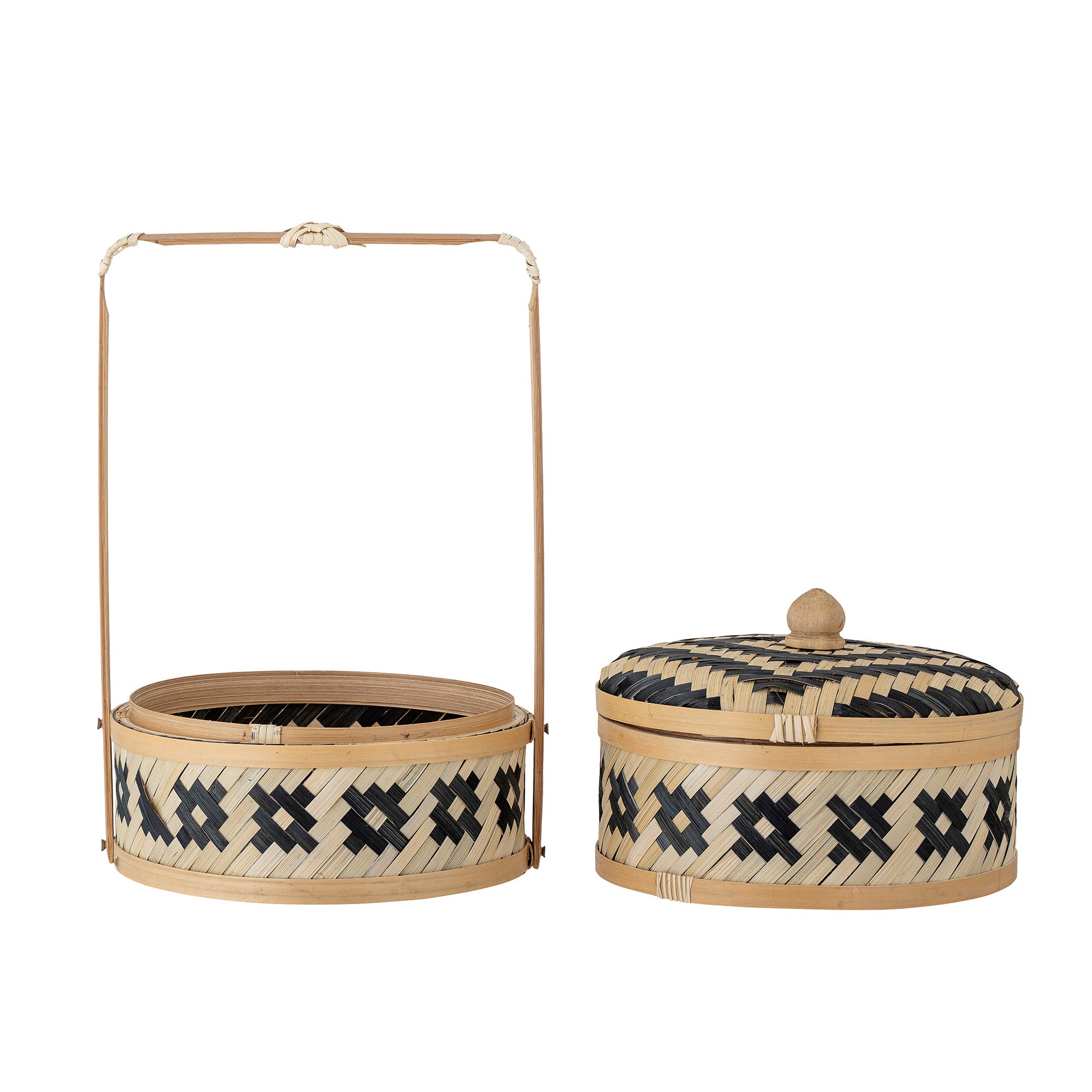 Nian basket w/lid, black, seagrass