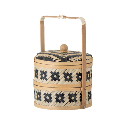 Nian basket w/lid, black, seagrass