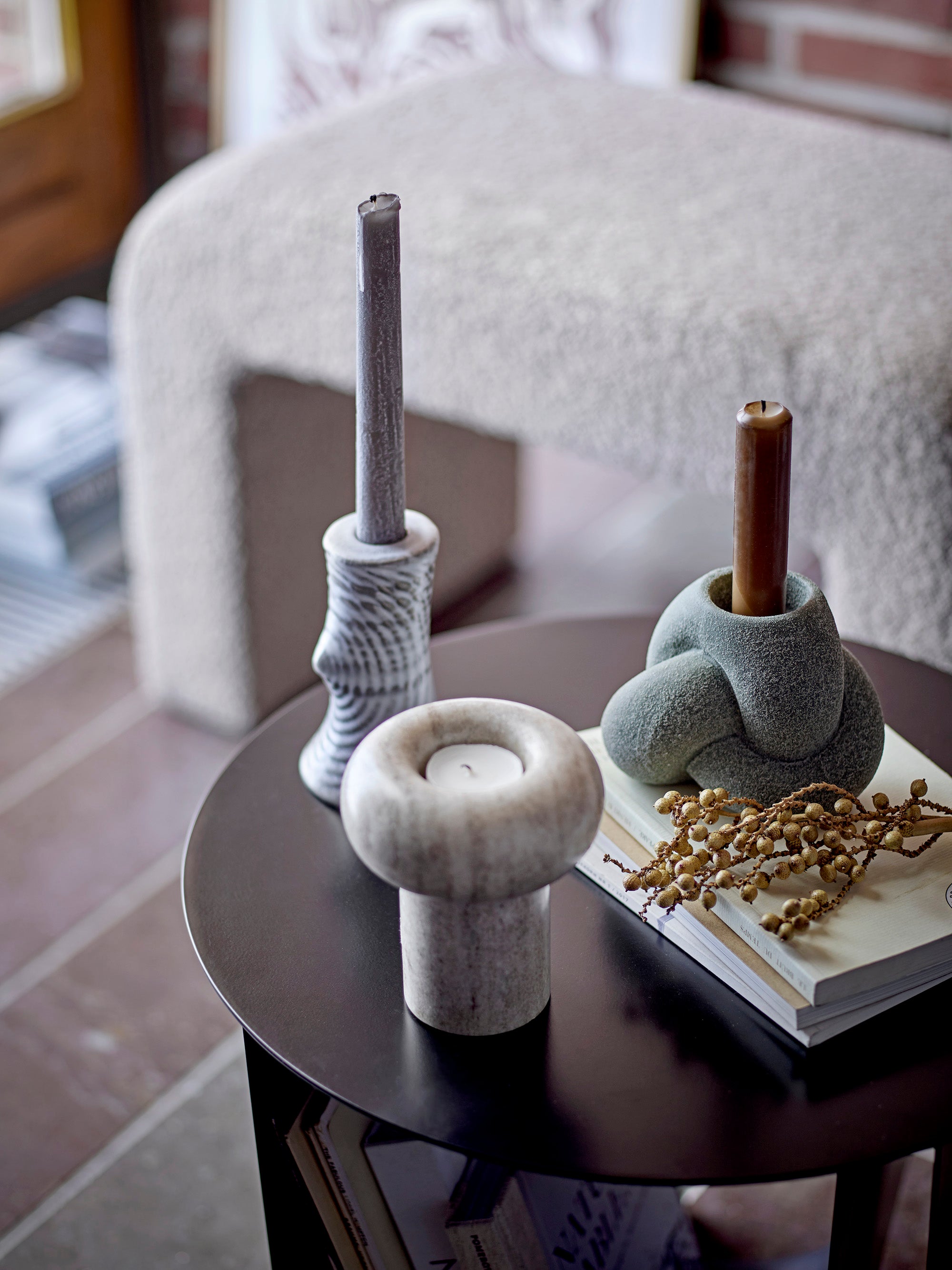 Raheem candlestick, gray, stoneware