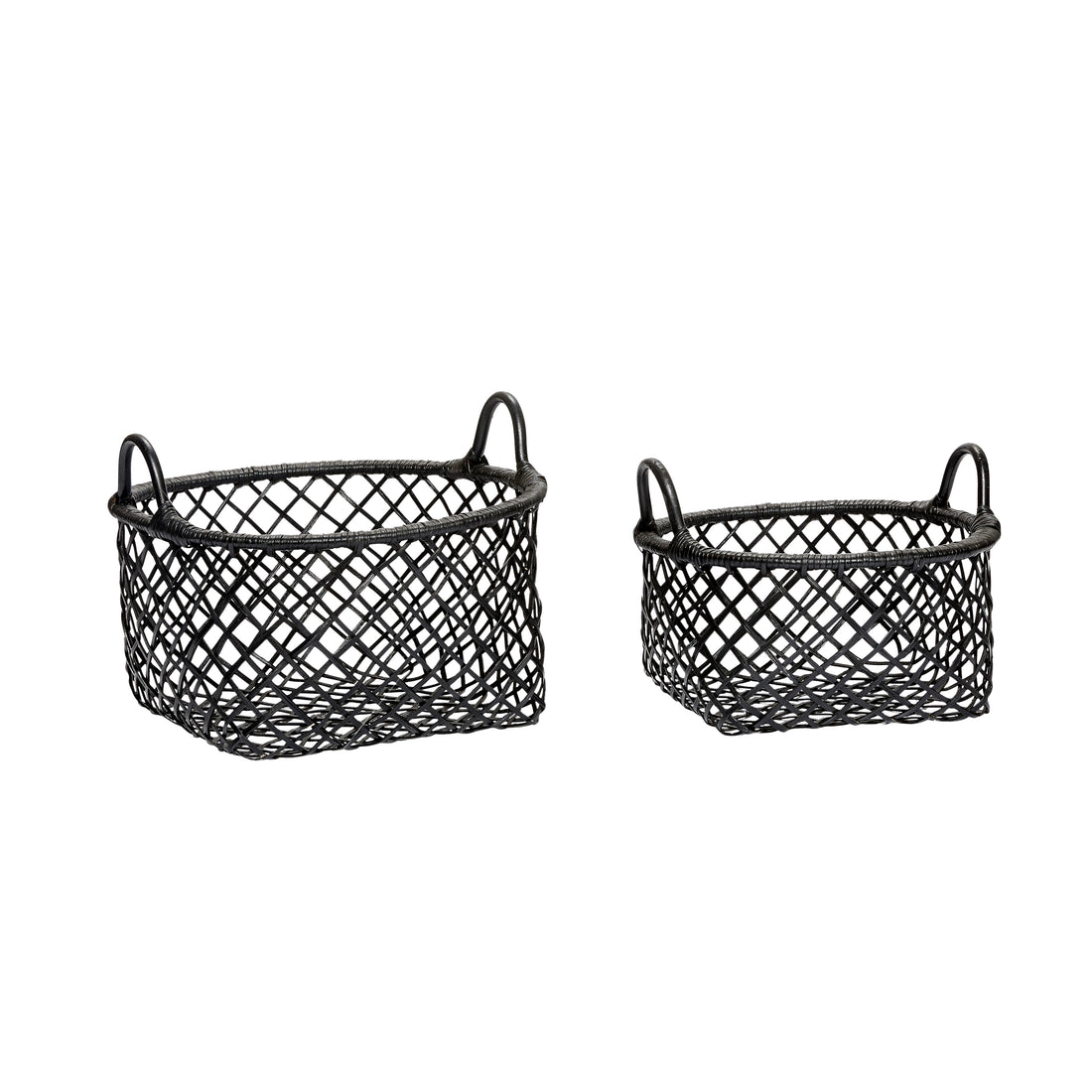 Hübsch Kurv, rattan, sort, s/2 - ø41xh29, ø49xh35cm - DesignGaragen.dk.