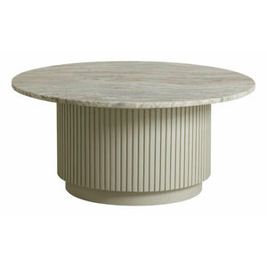 Nordal ERIE round coffee table in wood and marble - ø90 cm - white