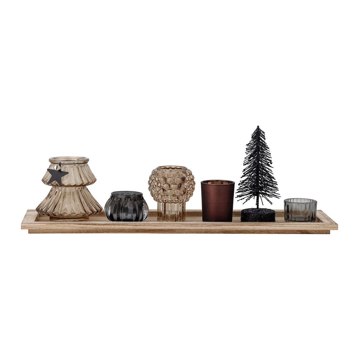 Bloomingville Sanga tray w/pine dunes, brown, glass