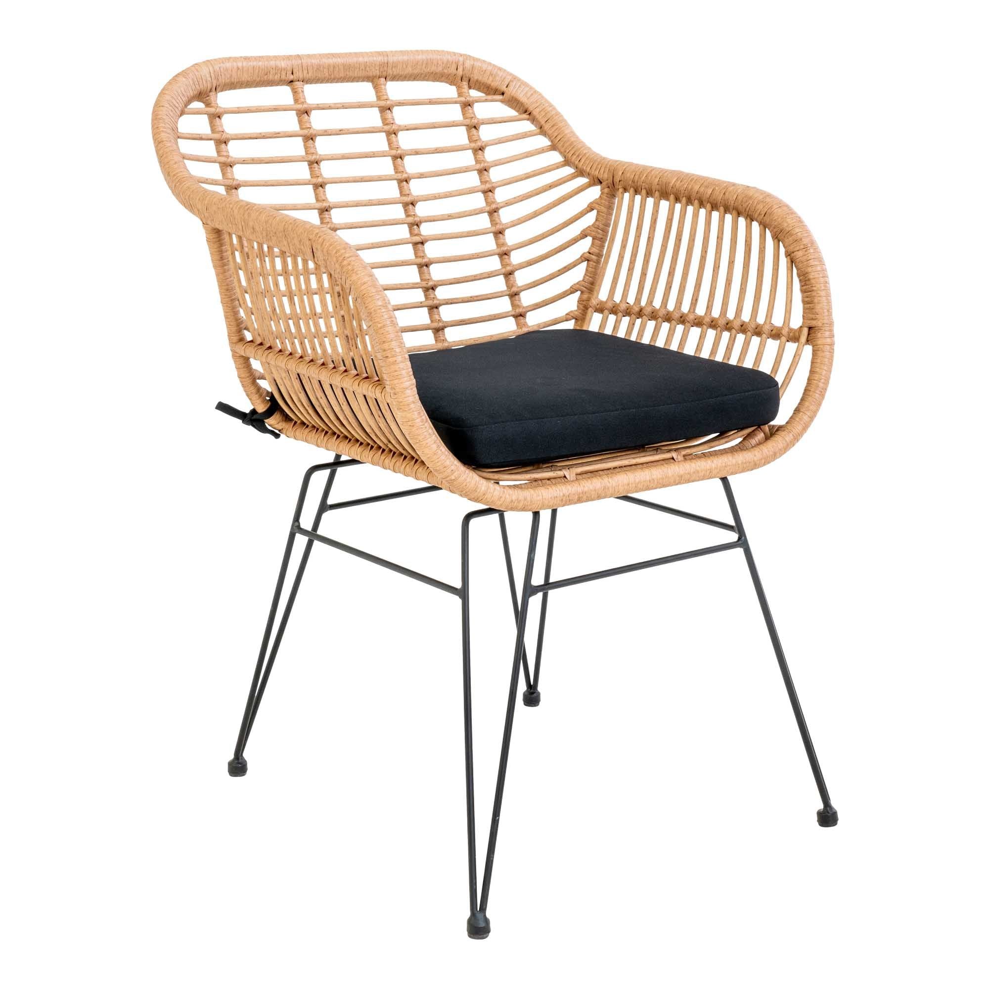 Trieste chair - chair in polyrattan with cushion, nature with black legs