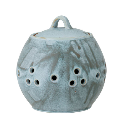 Creative Collection Petal Pot w/lid, blue, stoneware