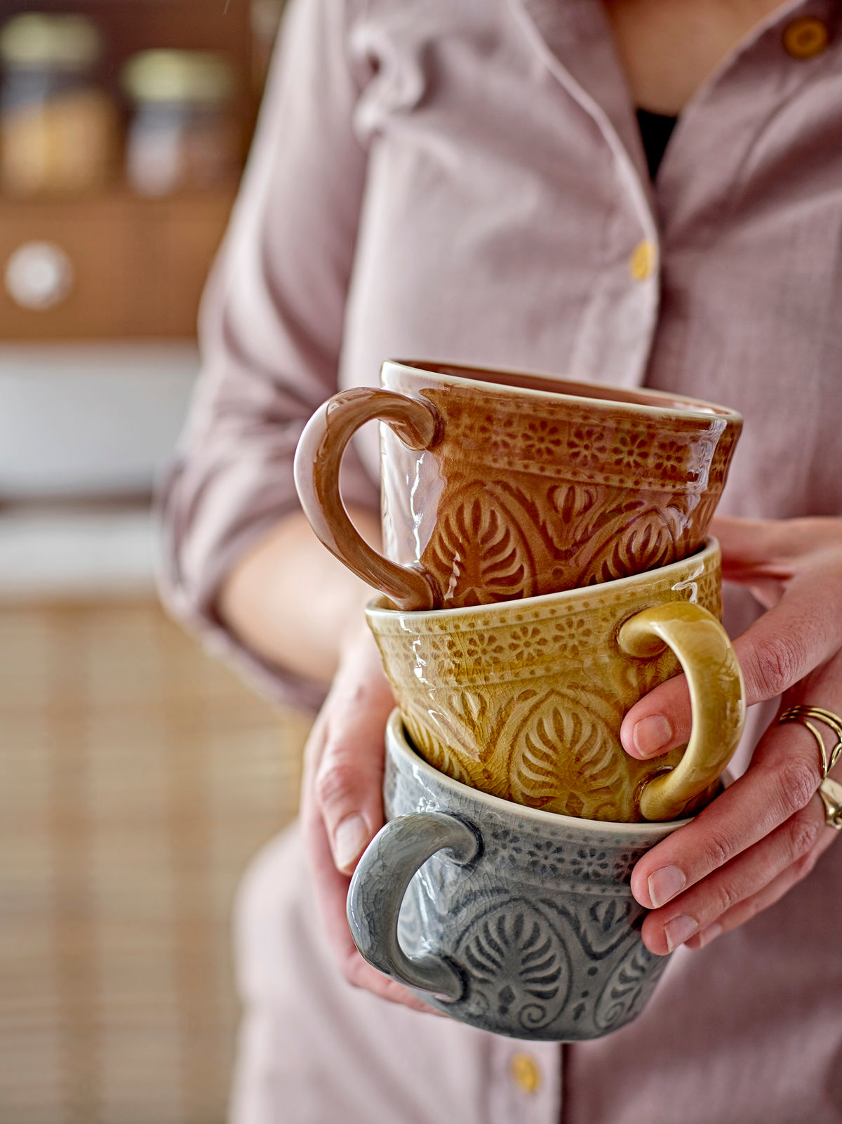 Bloomingville Rani mugs, green, stoneware