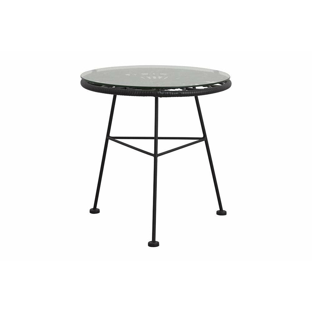 Nordal ALBA rundt havebord i polyrattan og glas - ø45 cm - sort - Nordal - DesignGaragen.dk