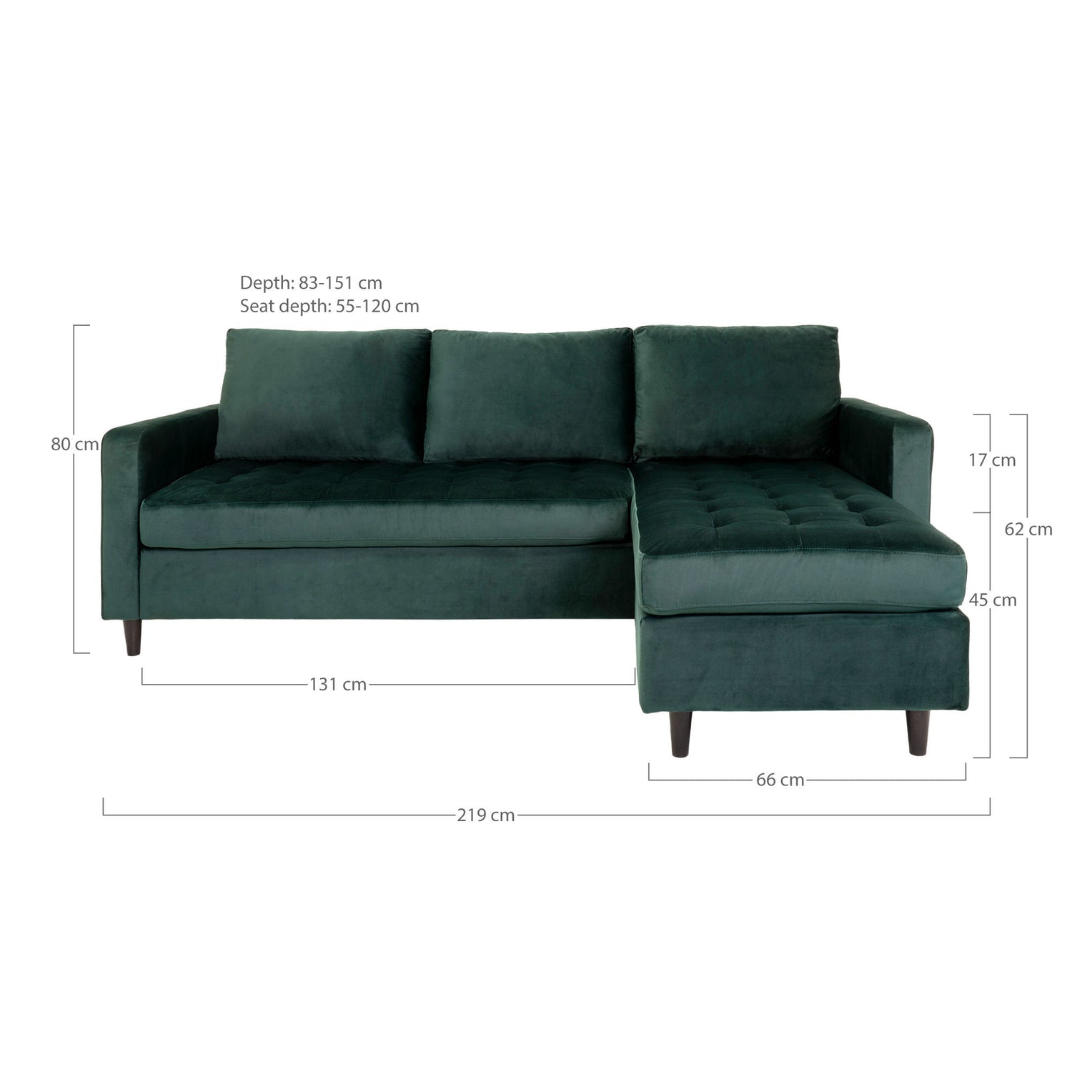 Florence sofa - Florence sofa in velor, dark green with black wooden legs, HN1006