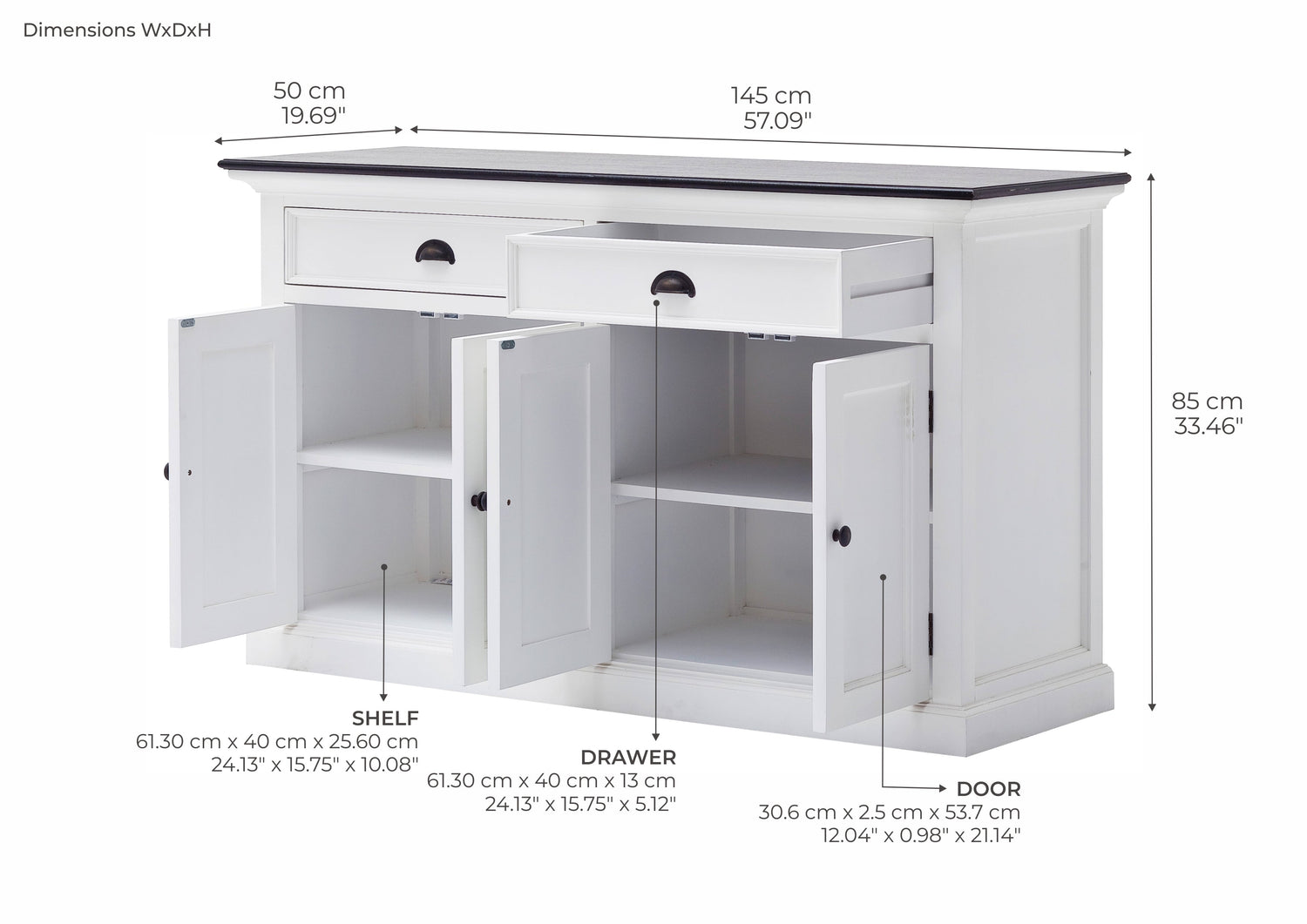 Halifax Contrast sideboard with 2 drawers