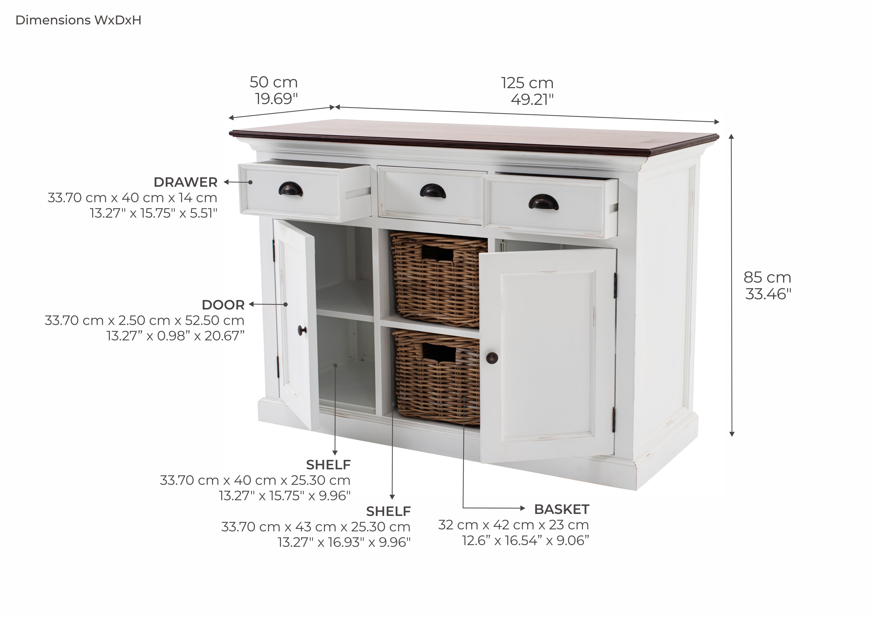 Halifax accent sideboard with 2 wicker drawers