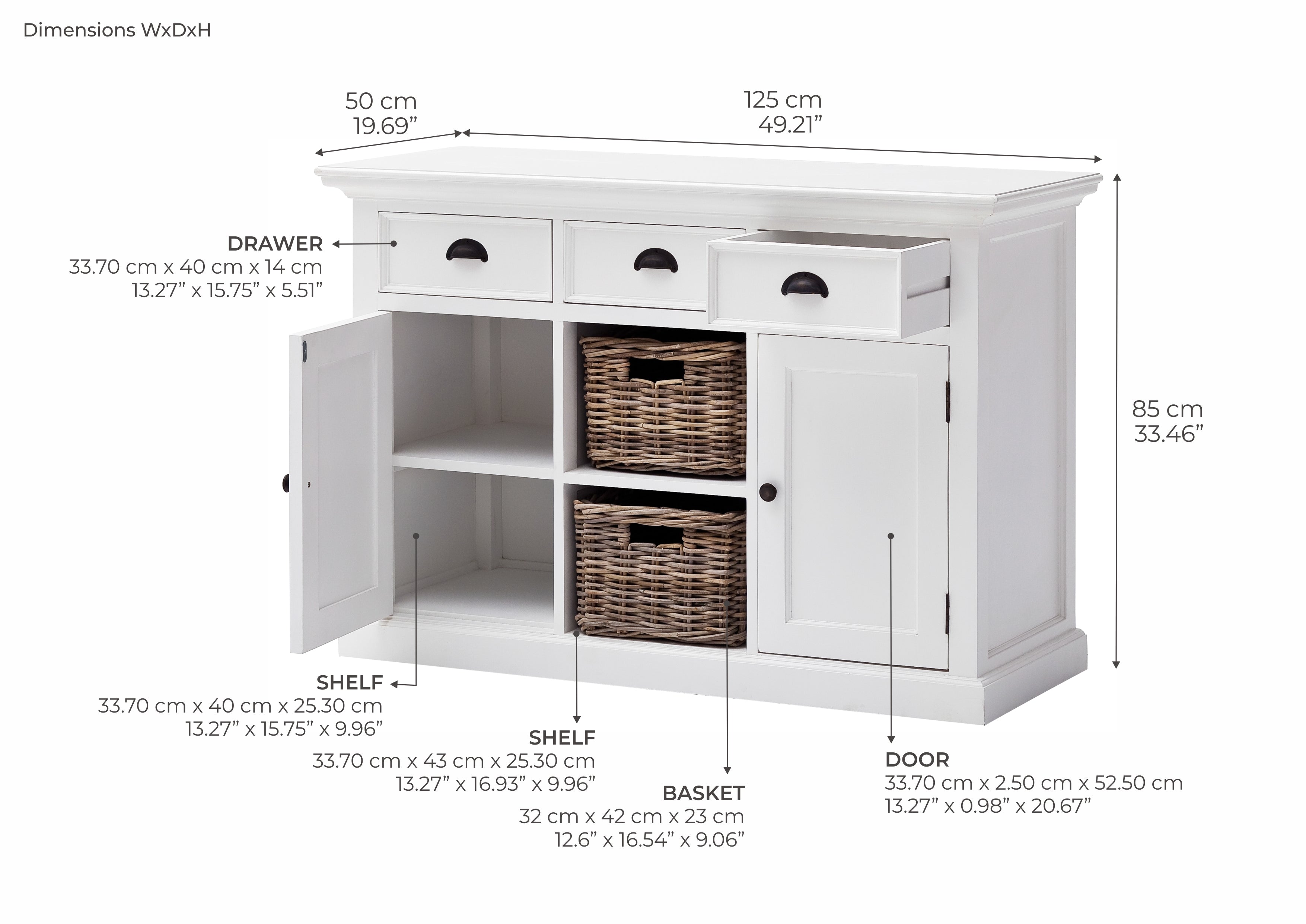 Halifax sideboard with 2 wicker drawers