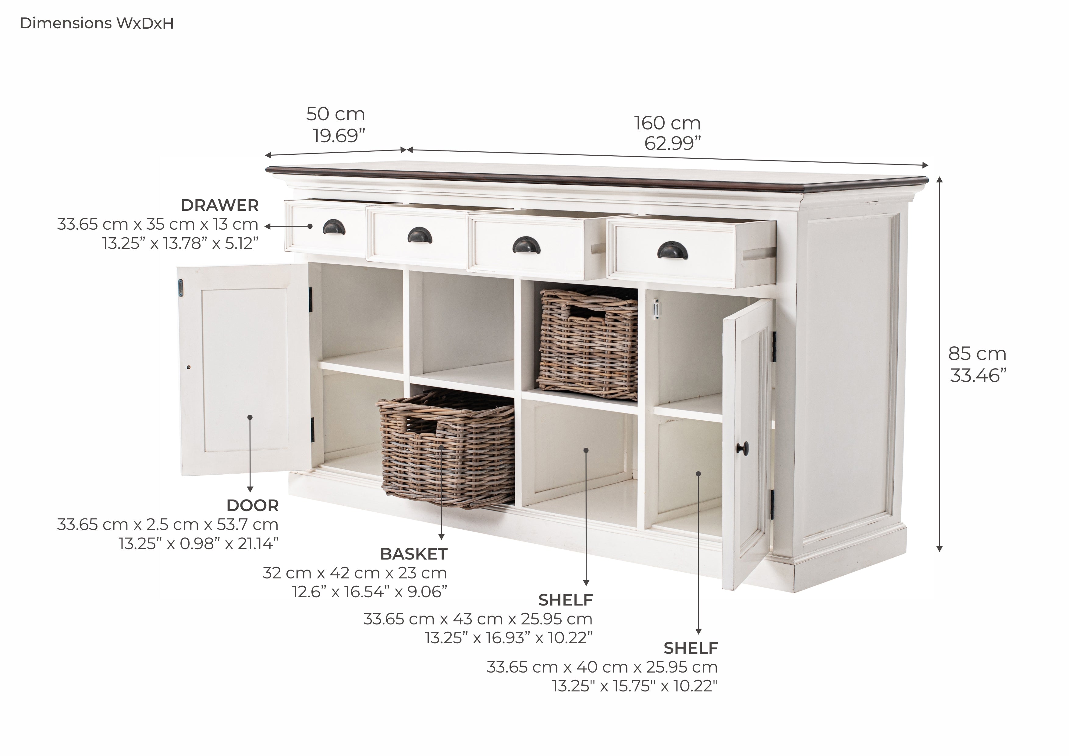 Halifax accent sideboard with 4 baskets