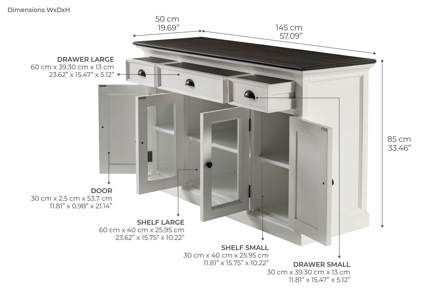 Halifax Contrast sideboard with 4 doors and 3 drawers