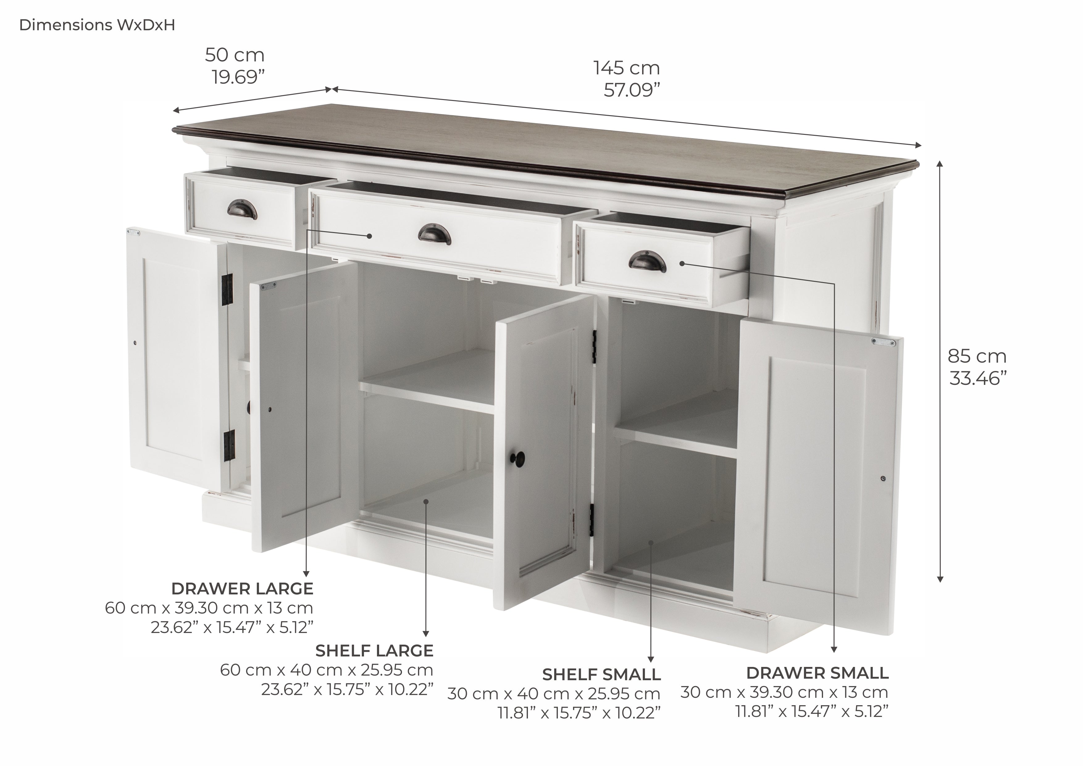 Halifax accent sideboard with 4 doors and 3 drawers