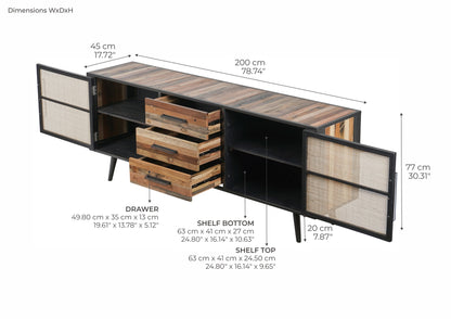 Nordic Rattan sideboard with 2 doors and 3 drawers