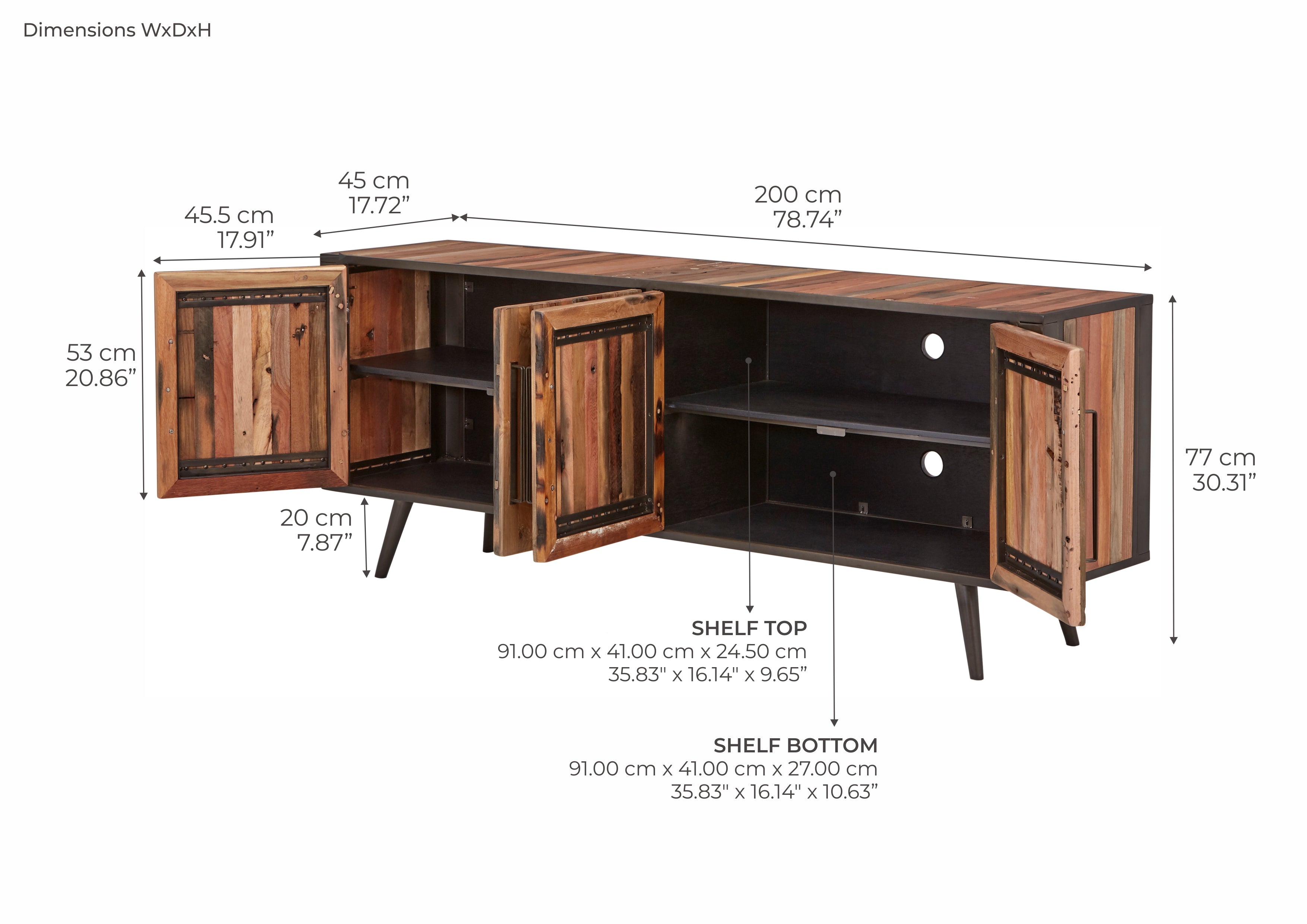 Nordic TV table with 4 doors