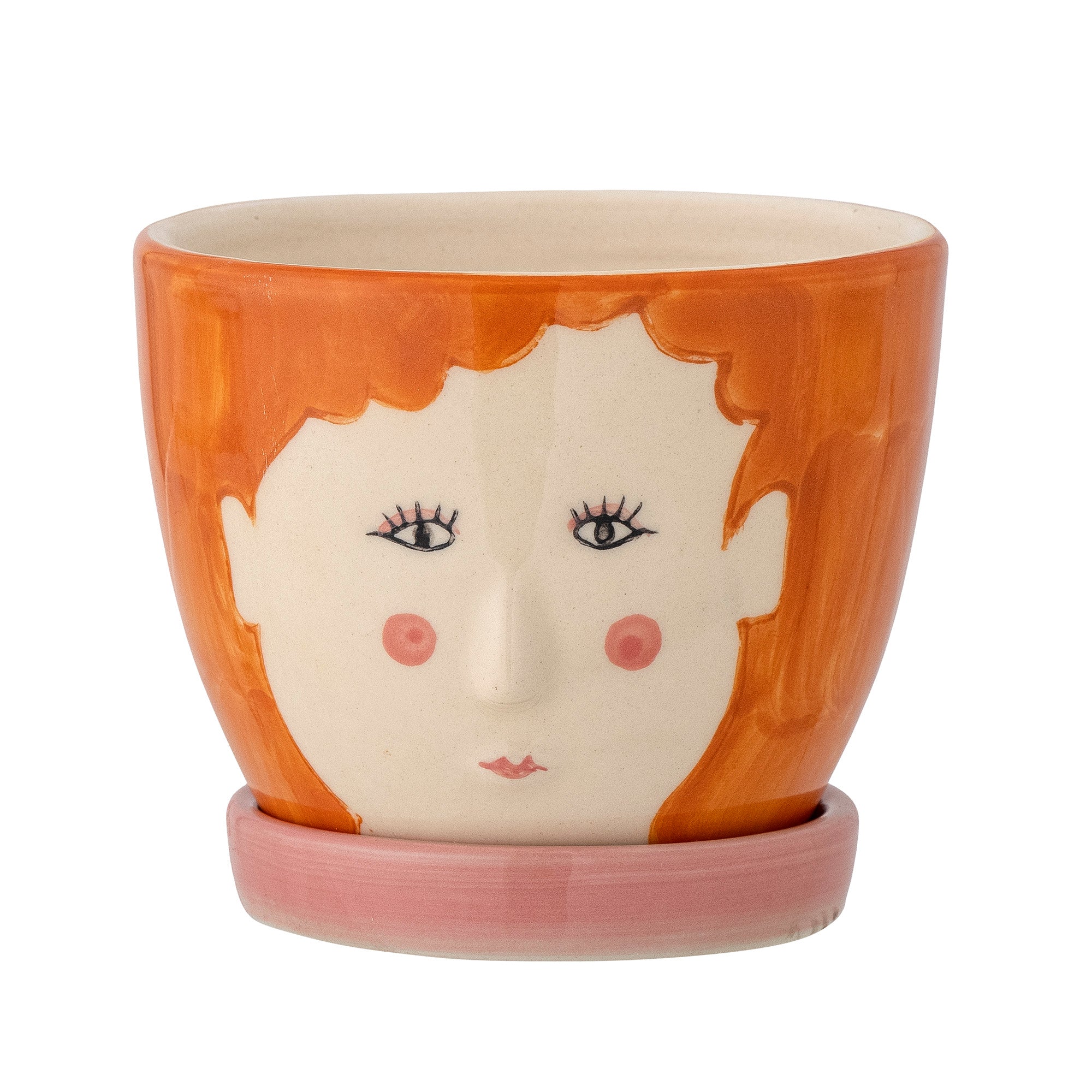 Bloomingville Mini - Jaya herbal pot w/saucer, orange, stoneware