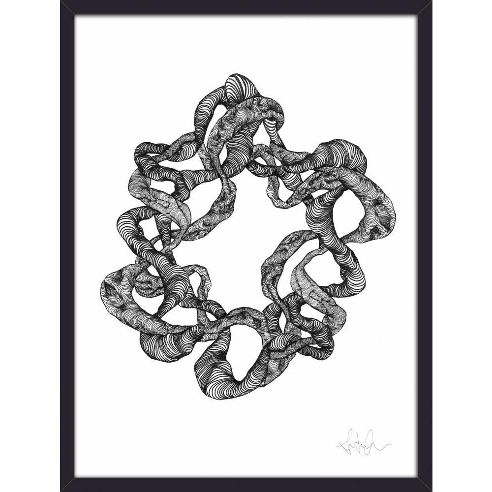 Nordal WREATH illustration i blæk med ramme - 40x30 cm - sort/hvid - Nordal - DesignGaragen.dk