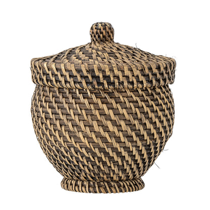 Bloomingville Leoonie basket w/lid, black, rattan