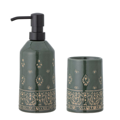 Bloomingville Cheran soap dispenser set, green, stoneware