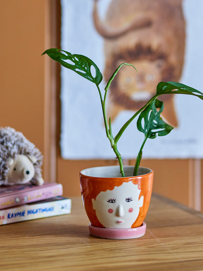 Bloomingville Mini - Jaya herbal pot w/saucer, orange, stoneware